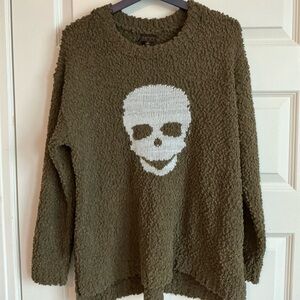 Cozy Olive Green Skull Sweater